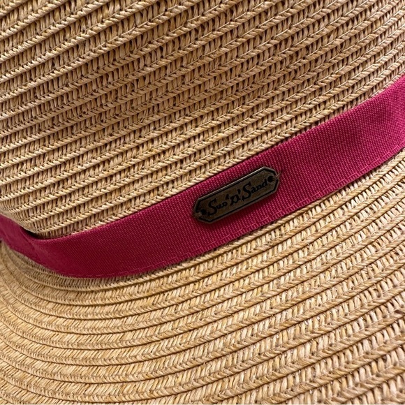 Sun N Sand French Laundry Wide Brim Backless Paper Braid With Fuchsia Ribbon Hat - Picture 4 of 8